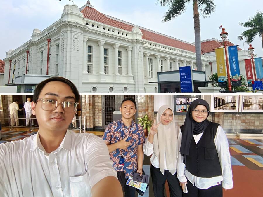 インドネシアの銀行の博物館ツアー ガイドの学生たち