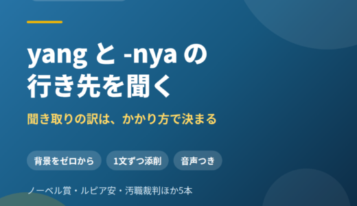 長文一文型リスニング5本｜yang と -nya の行き先で、訳の因果が決まる——ノーベル医学賞・ルピア安・元検察幹部の初公判ほか