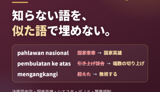 長文一文型リスニング5本｜pahlawan は「憲章」ではなく「英雄」——法医昆虫学・国家英雄・シエスタ・デノミ・警察規則